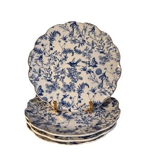 Grace Teaware Blue White Hummingbird Floral 8" Salad Plate & 10" Dinner Plate